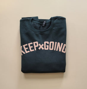 Keep Going Puff Crewneck Sweatshirt (Tan x Forest Green)